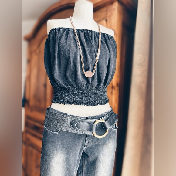 Urban Outfitters Tops - Urban Outfitters Smocked Acid Wash Tube Top Charcoal NWT